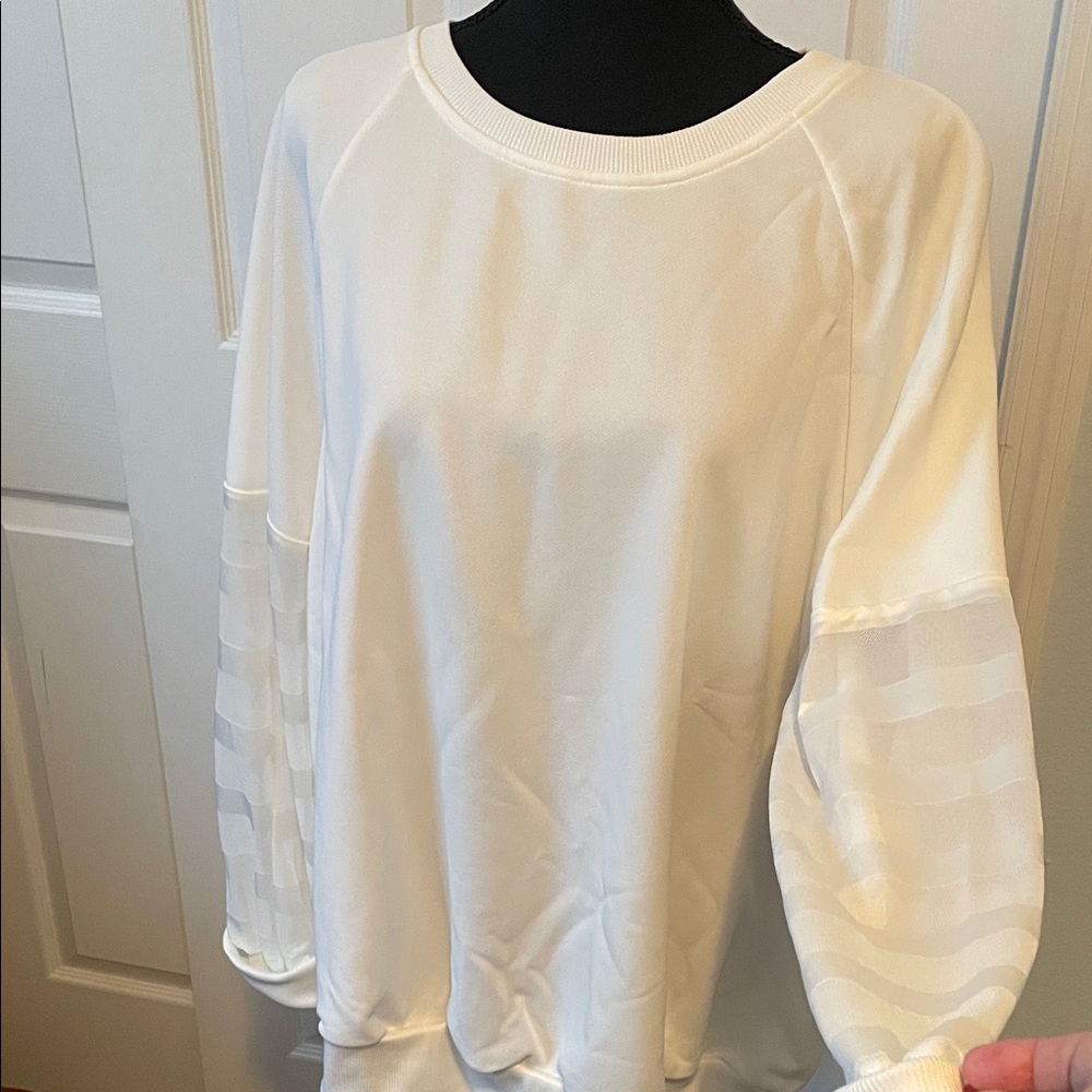 SHEIN White Sweatshirt with Sheer Sleeves 3XL